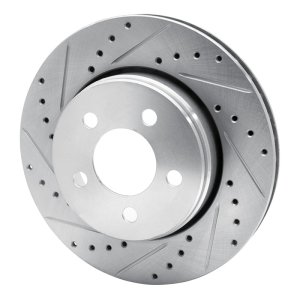 Dodge Nitro Brake Rotor (1) - Front Left - R1 Concepts - Drilled & Slotted - Silver - `07-`12